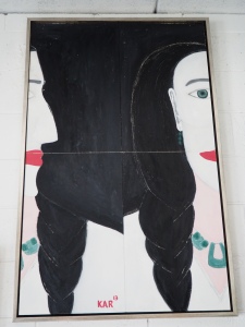 "La Mestiza y las cuatro piedras de ijada: Mujer de maiz", Oil on plywood, 30x48"